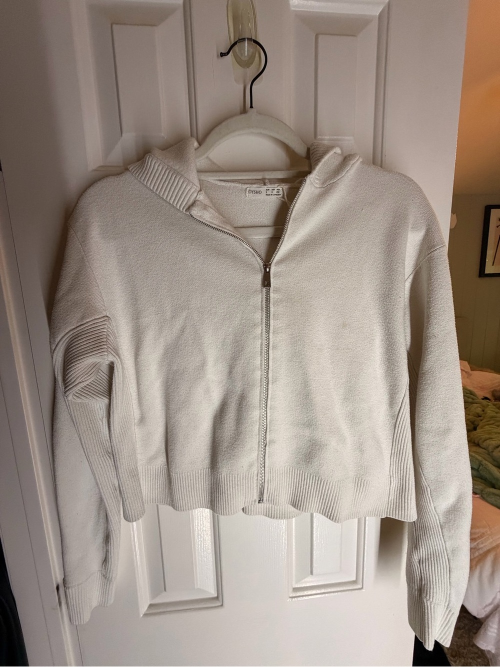 Cream Oysho Zip-Up Hoodie Sweater